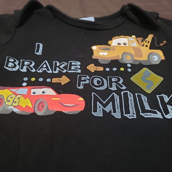 Disney Cars Diaper Shirt Lighting McQueen Mater I Brake For Milk Size 0-3 Months - Picture 3 of 5